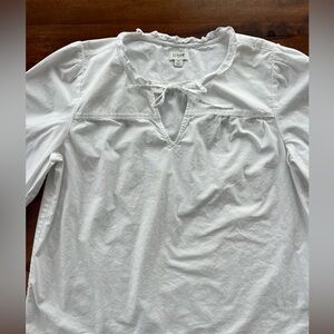 J Crew Women’s White Neck Tie Front Long Sleeve Blouse Size L
